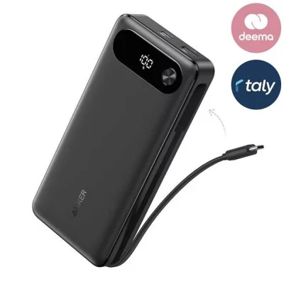 Anker Power Bank (20K, 87W, Built-In UBS-C Cable) - Black